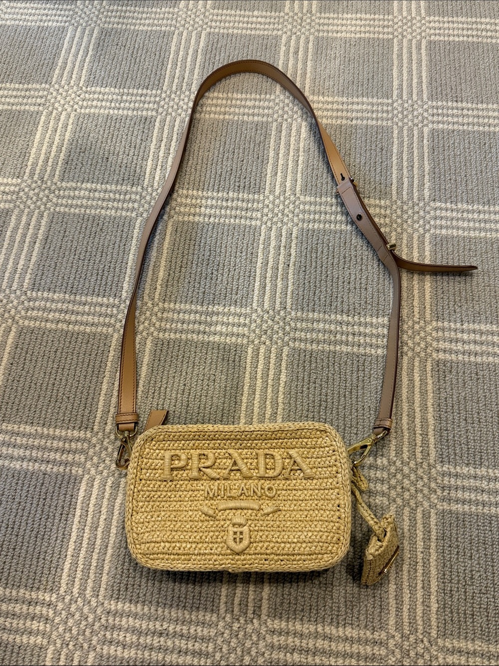 PRADA Raffia Camera Crossbody Bag